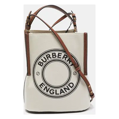 Burberry Off White/Brown Canvas and Leather Small Peggy Bucket Bag