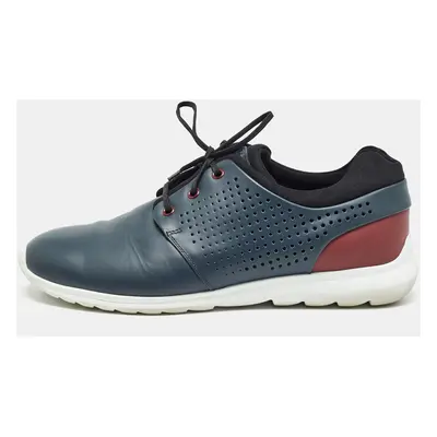 Ermenegildo Zegna Blue/Red Leather Lace Up Sneakers Size