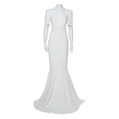 Roland Mouret White Crepe Paneled Detail Fitted Jansen Gown