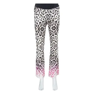 Roberto Cavalli Brown/Pink Ombre Animal Print Cotton Flare Leg Jeans