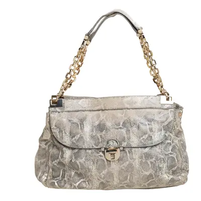 Tory Burch Cream Python Embossed Leather Simon Shoulder Bag