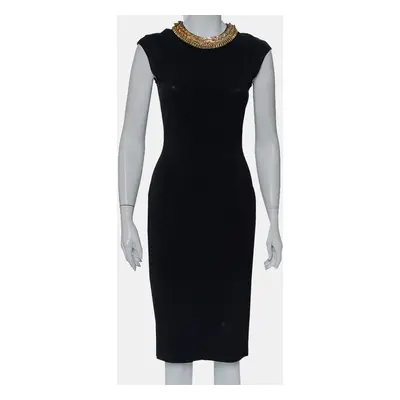 Alexander McQueen Black Knit Embellished Neck Detail Sleeveless Sheath Dress