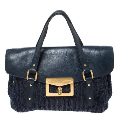 Marc by Marc Jacobs Blue Straw and Leather Flap Satchel