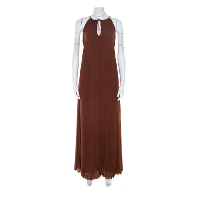 Elizabeth & James Cinnamon Brown Pleated Chiffon Cadence Maxi Dress