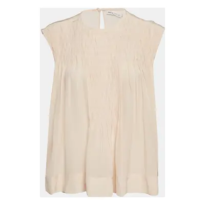 See by Chloé Pink Silk Smocked Detail Sleeveless Top