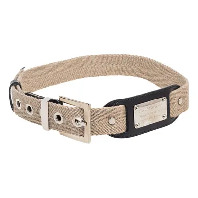 Dolce & Gabbana Beige Canvas and Leather Plaque Detail Waist Belt 70CM