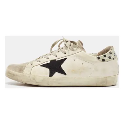 Golden Goose White Leather and Suede Super Star Lace Up Sneakers Size