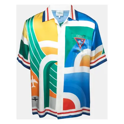 Casablanca Multicolor Logo Print Satin Silk Half Sleeve Shirt