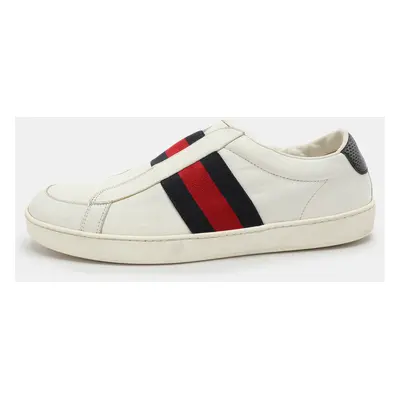 Gucci White Leather Web Slip On Sneakers Size