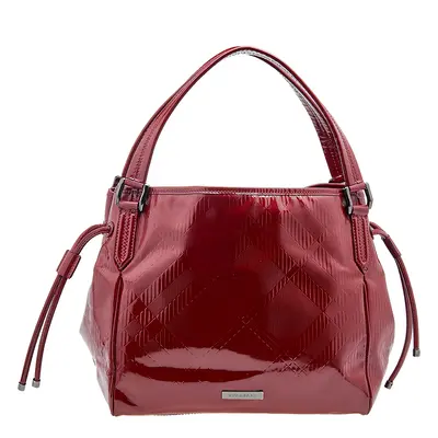 Burberry Red Check Embossed Patent Leather Bilmore Tote