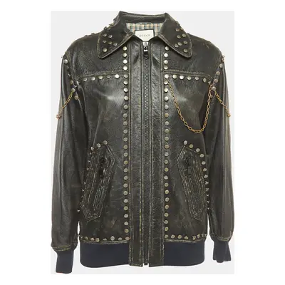 Gucci Black Studded Vintage Style Leather Jacket