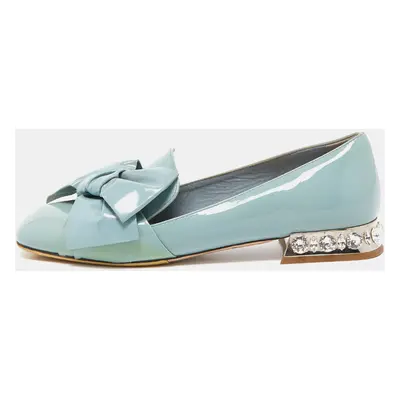 Miu Miu Blue Patent Leather Crystal Embellished Bow Smoking Slippers Size