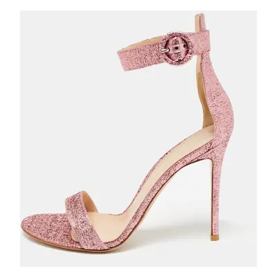 Gianvito Rossi Pink Foil Leather Portofino Sandals Size