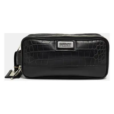 Gianfranco Ferre Black Croc Embossed Leather Oversized Pouch