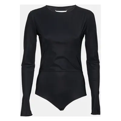 MM6 Maison Margiela Black Jersey Overlay Detail Long Sleeve Bodysuit