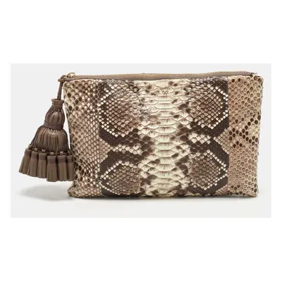 Anya Hindmarch Beige Python Zip Tassel Pouch