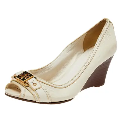 Tory Burch Cream Leather Peep Toe Pumps Size 37.5