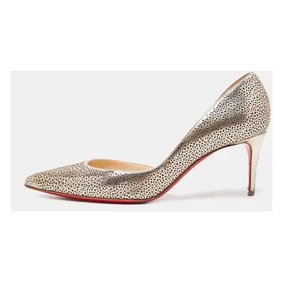 Christian Louboutin Gold Laser Cut Leather and Glitter Galu D'orsay Pumps Size