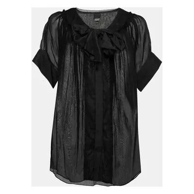 Gianfranco Ferre Black Cotton Bow Detail Button Front Blouse