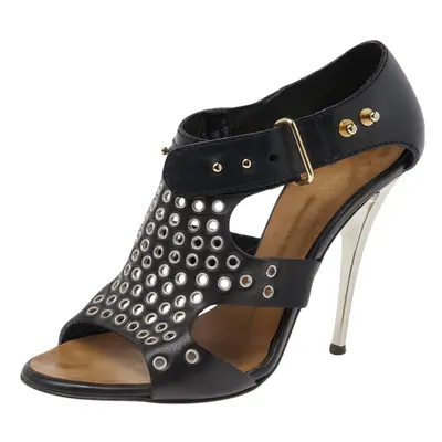 Giuseppe Zanotti Black Leather Eyelet Ankle Strap Sandals Size