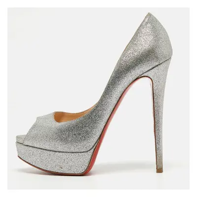 Christian Louboutin Silver Glitter Lady Peep Pumps Size 38.5