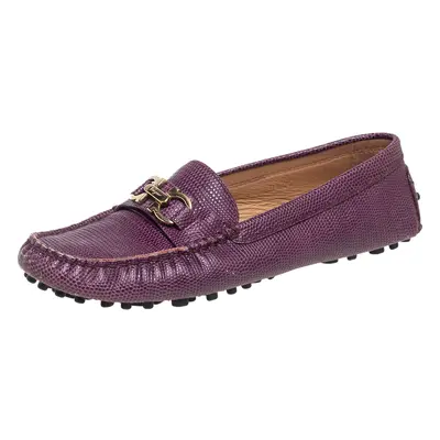 Salvatore Ferragamo Purple Lizard Embossed Leather Gancini Bit Loafers Size