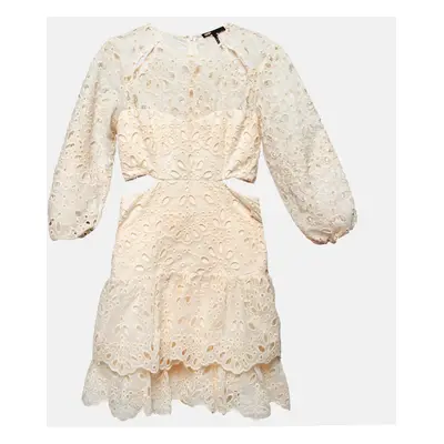 Maje Beige Eyelet Embroidered Cut-Out Mini Dress