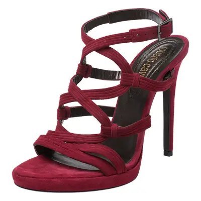 Roberto Cavalli Red Suede Leather Strappy Sandals Size