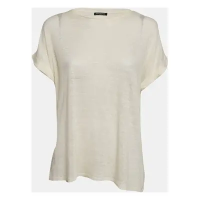 Balmain Cream Linen Knit Short Sleeve Top