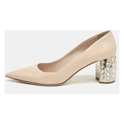 Miu Miu Pink Patent Leather Crystal Embellished Block Heel Pumps Size