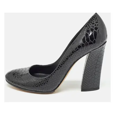 Casadei Black Python Embossed Leather Round Toe Pumps Size 37.5