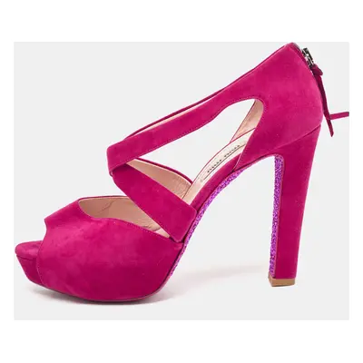 Miu Miu Pink Suede Platform Ankle-Strap Sandals Size