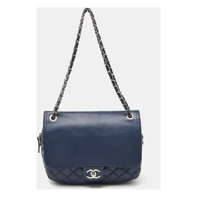 Chanel Blue Quilted Aged Leather Flap Shoulder Bag