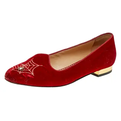 Charlotte Olympia Red Velvet Embroidered Ballet Flats Size