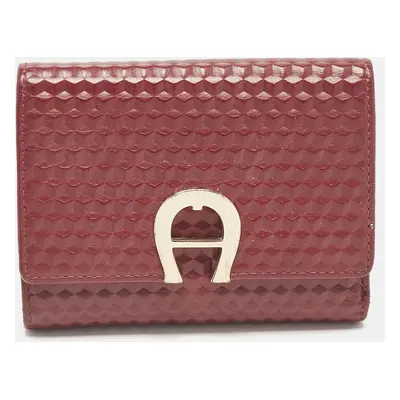 Aigner Burgundy Embossed Leather Genoveva Trifold Compact Wallet