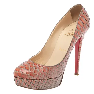 Christian Louboutin Orange/Brown Python Leather Bianca Pumps Size 38.5