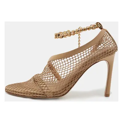 Bottega Veneta Tan Mesh and Leather Ankle Chain D'orsay Pumps Size