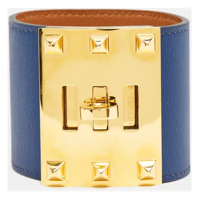 Hermès Kelly Dog Navy Blue Leather Gold Plated Bracelet