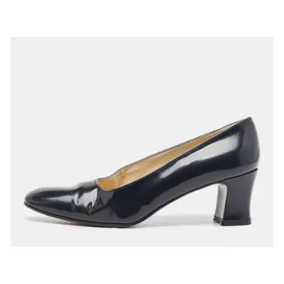 Stuart Weitzman Navy Blue Patent Leather Square Toe Pumps Size