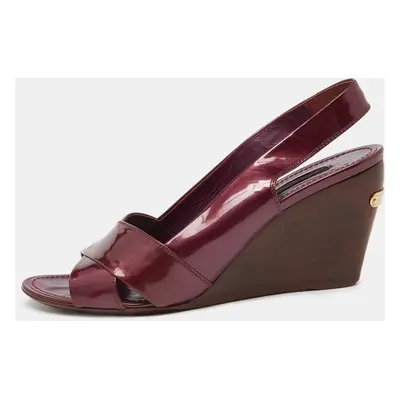 Louis Vuitton Burgundy Patent Leather Wedge Slingback Sandals Size