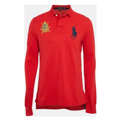 Polo Ralph Lauren Red Embroidered Pique Cotton Long Sleeve Polo T-Shirt