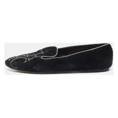 Carolina Herrera Black Suede Smoking Slipper Size