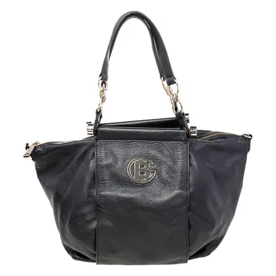 Baldinini Black Leather Top Zip Tote