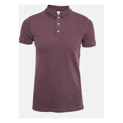 Armani Collezioni Purple Logo Embroidery Cotton Pique Polo T-Shirt