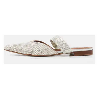 Malone Souliers Silver Woven Canvas Maisie Flat Mules Size 37.5