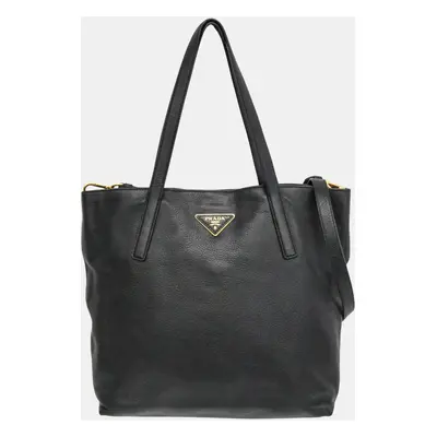 Prada Black Triangle Logo Leather Shoulder Bag