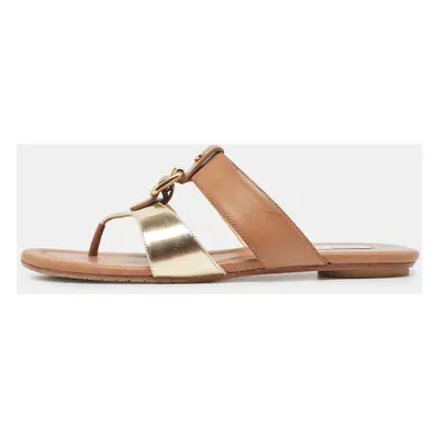 Jimmy Choo Brown/Gold Leather Flat Slides Size