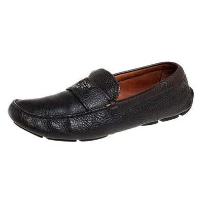 Prada Dark Brown Leather Slip On Loafers Size