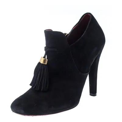 Gucci Black Suede Leather Tassel Booties Size 36.5