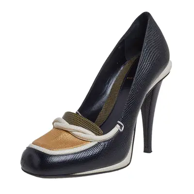 Fendi Black/White Lizard Embossed Leather Pumps Size